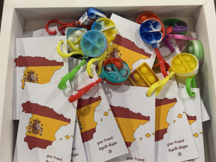 Bulk set of flags pop-it keychain favors with assorted country cards